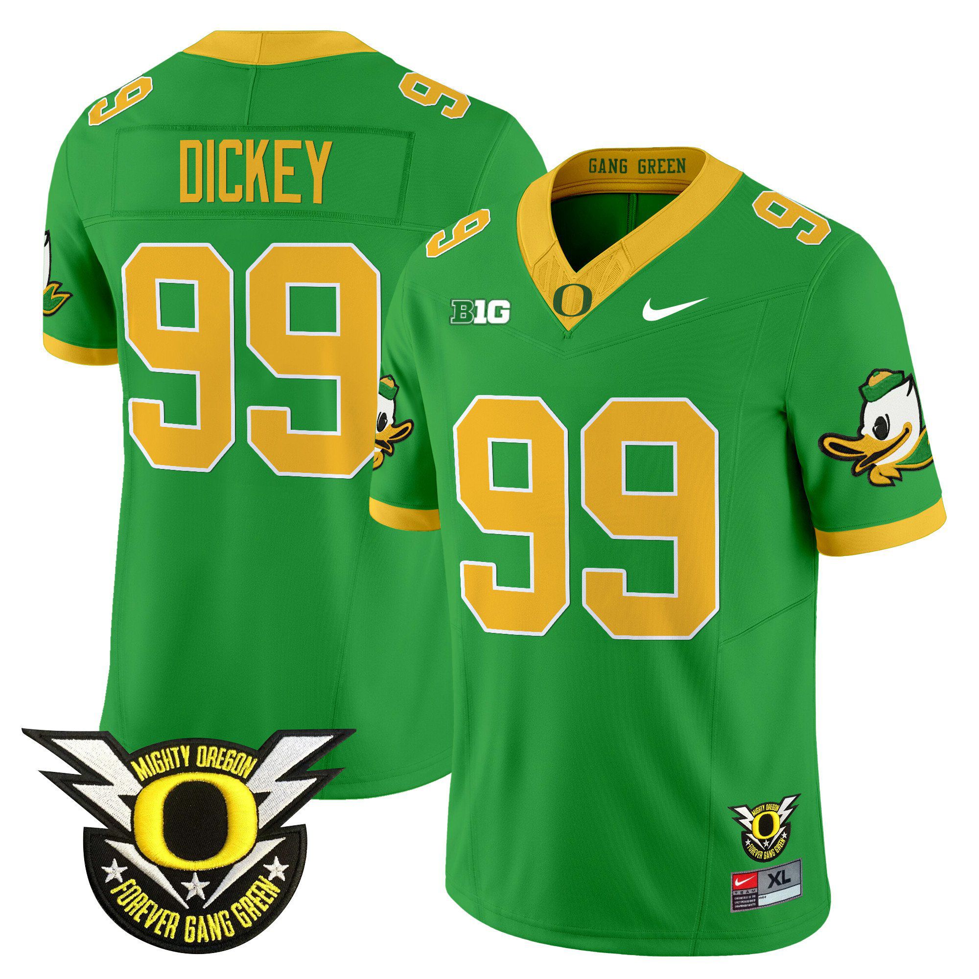 Men Oregon Ducks #99 Dickey Green 2024 Nike Forever Gang Green & BIG Patch Vapor Limited NCAA Jersey